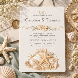 Convite Casamento Elegante à Beira-Mar com Champanhe e Con