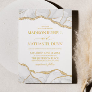 Convite Casamento Elegante Ágata Branco Dourado