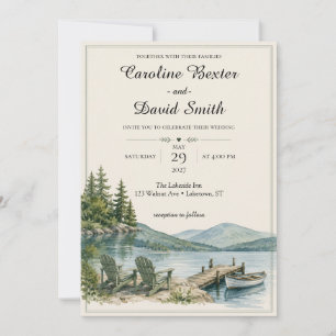 Convite Casamento Elegante ao Ar Livre com Lagoa em Aquare