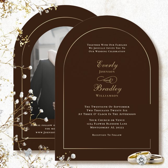 Convite Casamento Elegante Arco Outono Marrom Chocolate (Criador carregado)