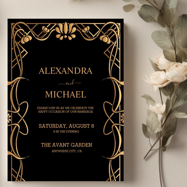 Convite Casamento Elegante Art Nouveau (Criador carregado)