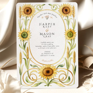 Convite Casamento Elegante Art Nouveau com Girassol e Trig