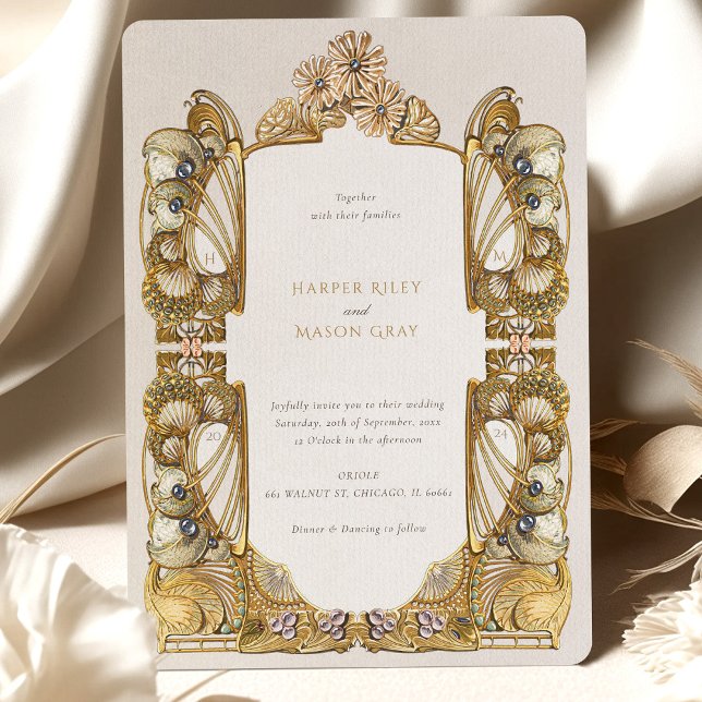 Convite Casamento Elegante Art Nouveau Peacock (Criador carregado)