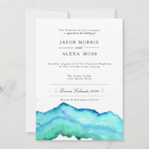 Convite Casamento elegante azul da aguarela