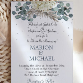 Convite Casamento Elegante Azul-Dusty Floral