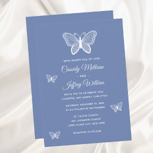Convite Casamento Elegante Azul-Dusty-Lace-Borboleta