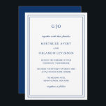 Convite Casamento Elegante Azul-Marinho Clássico<br><div class="desc">Marinho no estilo clássico convite de casamento azul apresentando um design simples e mínimo com seu monograma no topo e seus detalhes de evento cercados por uma dupla borda. As fontes se alternam entre um script elegante, um serif tradicional e fontes sans serif minimalistas. Este convite é excelente para um...</div>
