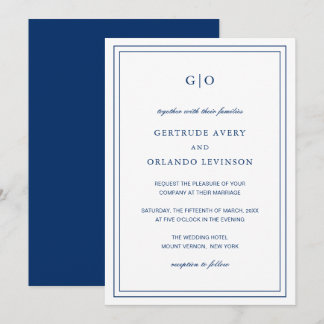 Convite Casamento Elegante Azul-Marinho Clássico