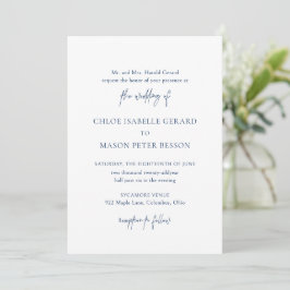 Convite Casamento Elegante Azul-Marinho Clássico