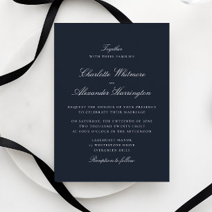 Convite Casamento Elegante Azul Marinho Estético de Moeda 