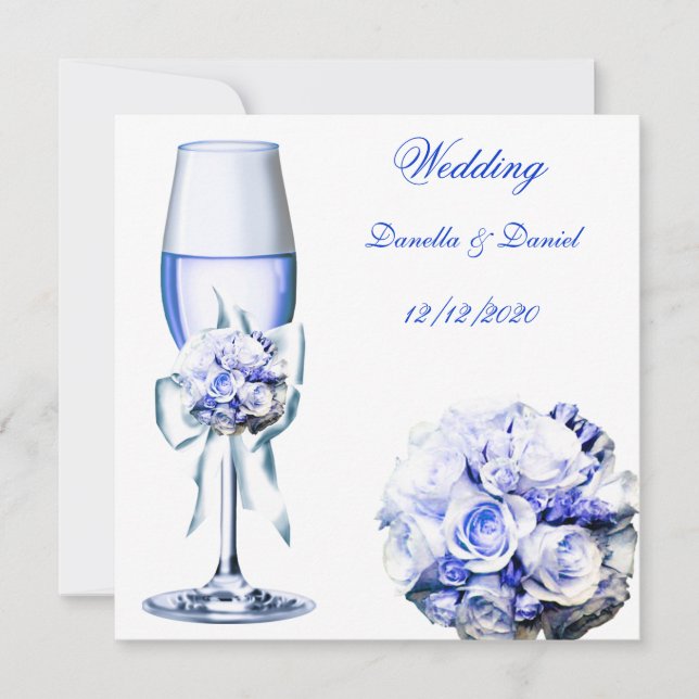 Convite Casamento Elegante Azul Navy Rosas Florais (Frente)
