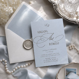Convite Casamento Elegante Azul Pó Marrom