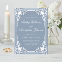 Casamento Elegante Azul Poeira Branco Vintage com 