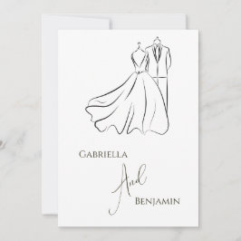 Convite Casamento Elegante B&W Tux e Vestido Casamento For