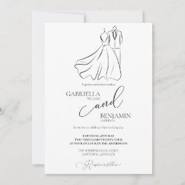 Convite Casamento Elegante B&W Tux e Vestido Casamento For