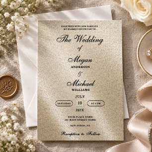 Convite Casamento Elegante Bege Marfim Motivo de Linho Rom