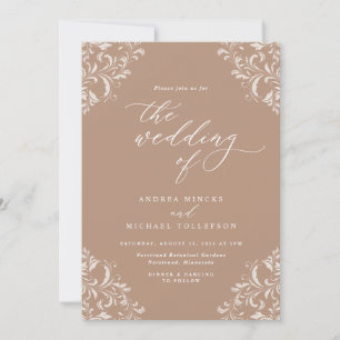 Convite Casamento Elegante Bege Taupe Vintage
