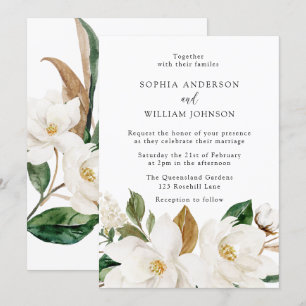 Convite Casamento Elegante Belo Floral Branco