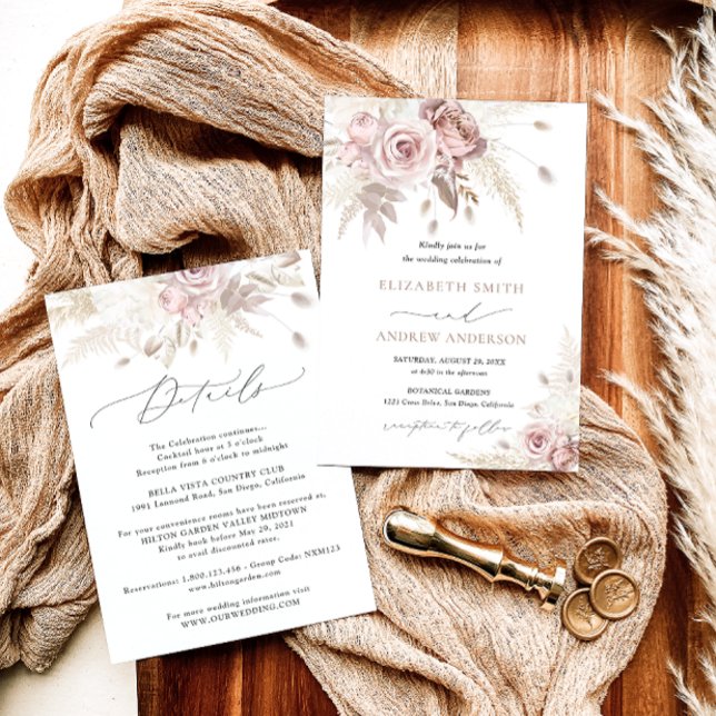 Convite Casamento Elegante Blush Dusty Rosa Floral Dois-em (Criador carregado)