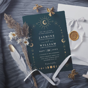 Convite Casamento Elegante Boho Celestial Galáxia Lua Noit