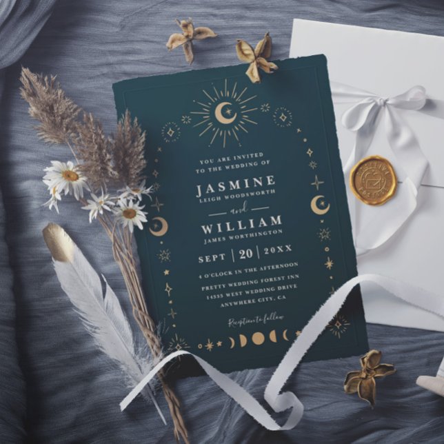 Convite Casamento Elegante Boho Celestial Galáxia Lua Noit (Criador carregado)