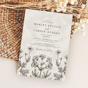 Convite Casamento Elegante Boho com Textura Branca de Flor