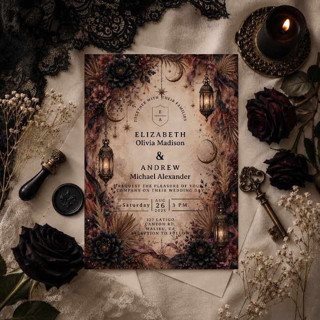 Convite Casamento Elegante Boho Góthico (Criador carregado)