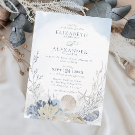 Convite Casamento Elegante Boho Watercolor Coral Beach