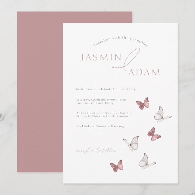 Convite Casamento Elegante Borboleta Beijo (Frente/Verso)