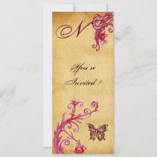 Convite CASAMENTO ELEGANTE BORBOLETA  PARCHMENT Monograma