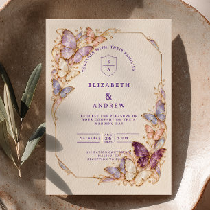 Convite Casamento Elegante Borboleta Pérola Dourada