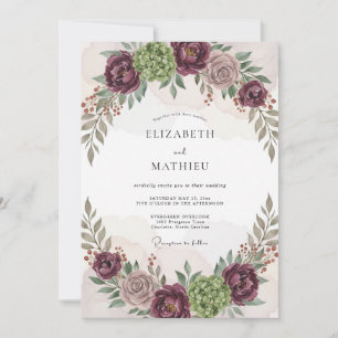 Convite Casamento Elegante Borgonha na Floresta
