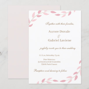 Convite Casamento Elegante Botânico de Folhas Rosa Esmaga