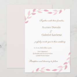 Convite Casamento Elegante Botânico de Folhas Rosa Esmagad