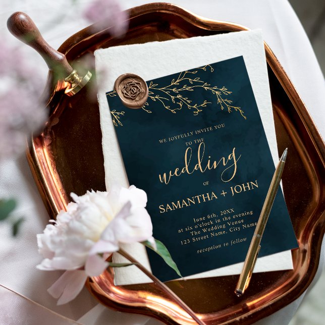 Convite Casamento Elegante Botânico Emerald Green e Dourad (Criador carregado)