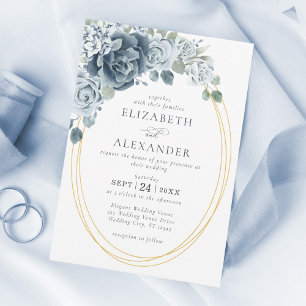 Convite Casamento Elegante Botânico Floral Azul Dusty