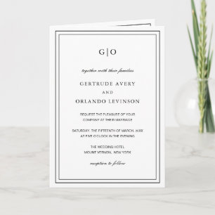 Convite Casamento Elegante Branco e Negro Clássico