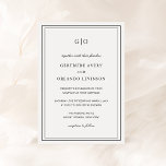 Convite Casamento Elegante Branco e Negro Clássico<br><div class="desc">Convite de casamento clássico preto e branco com uma design simples e mínima com seu monograma no topo e seus detalhes de evento cercados por uma dupla borda. As fontes se alternam entre um script elegante, um serif tradicional e fontes sans serif minimalistas. Este convite é excelente para um casamento...</div>