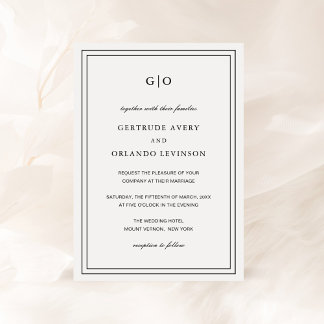 Convite Casamento Elegante Branco e Negro Clássico