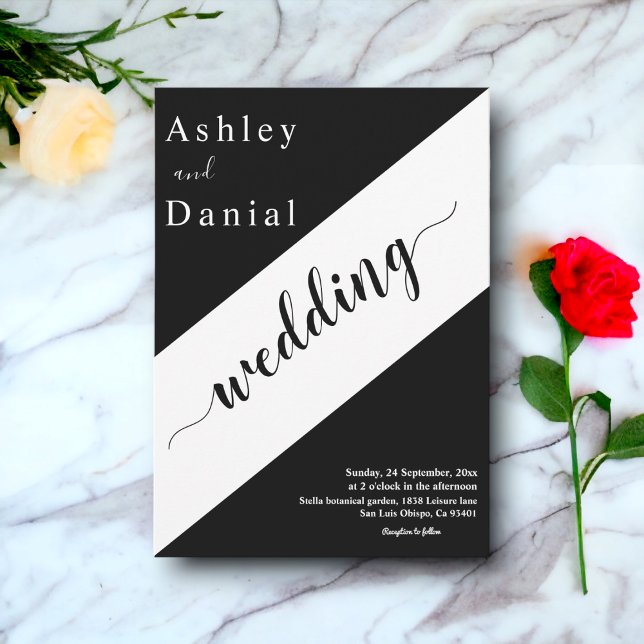 Convite Casamento Elegante Branco E Negro Na moda Moderno (Criador carregado)