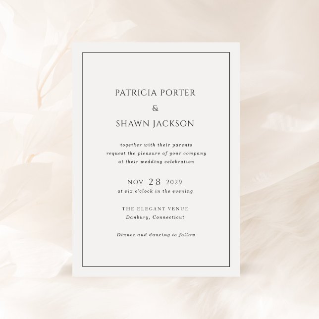 Convite Casamento Elegante Branco e Negro Simples (Criador carregado)