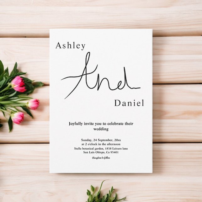 Convite Casamento Elegante Branco E Preto Chic Mínimo (Criador carregado)