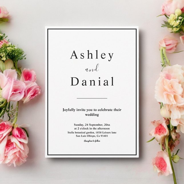 Convite Casamento Elegante Branco E Preto Chic Mínimo (Criador carregado)