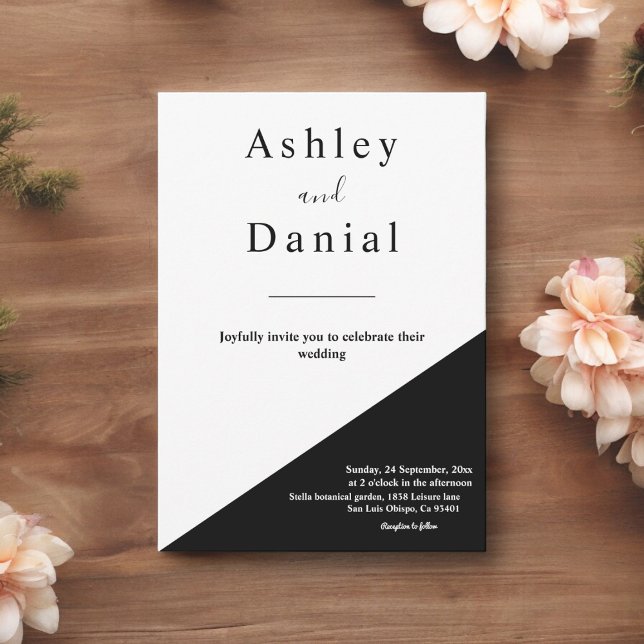 Convite Casamento Elegante Branco E Preto Quadrado Moderno (Criador carregado)