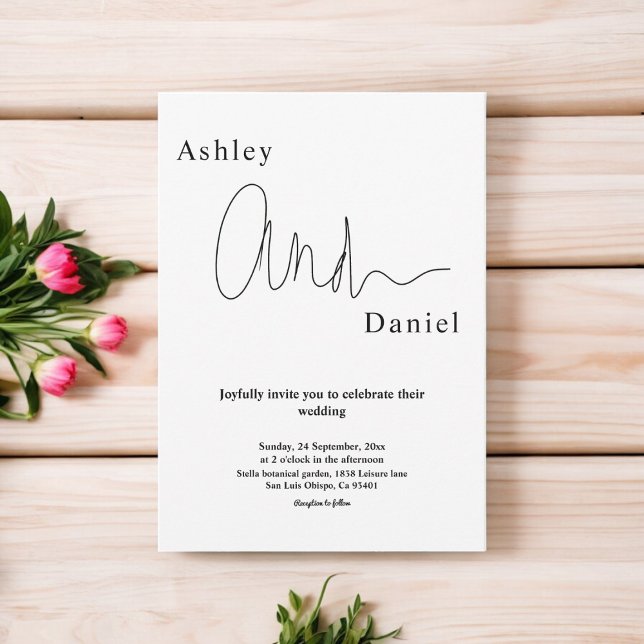 Convite Casamento Elegante Branco E Preto Simples Moderno (Criador carregado)