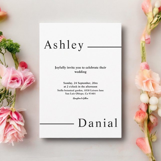 Convite Casamento Elegante Branco E Preto Simples Moderno (Criador carregado)