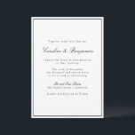 Convite Casamento Elegante Branco Negro de Script de Front<br><div class="desc">Convite Elegante de Script Tradicional Clássico com Borda Estreita em Preto em um Fundo Branco</div>