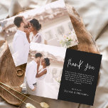 Convite Casamento Elegante Branco Negro Obrigado Foto<br><div class="desc">Casamento Negro e Branco Minimalista Obrigado Cartões que têm uma foto na frente e atrás. Os cartões de agradecimento contêm uma tipografia cursiva moderna,  escrita com letra de mão,  que é elegante,  simples e moderna para usar após a celebração do dia do casamento.</div>
