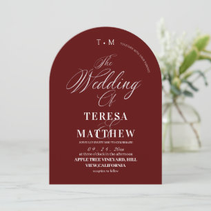 Convite Casamento Elegante Burgundy & Branco com Letra Clá