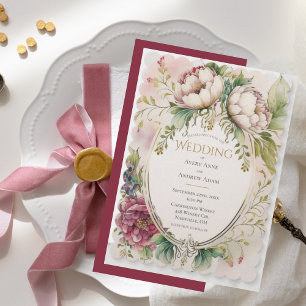 Convite Casamento Elegante Burgundy com Bordas Arredondada